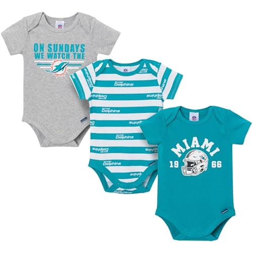 Gerber Baby Boys' NFL 3-Pack Onesie Bodysuit, Dolphins, 0-3 Months