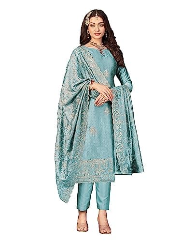STELLACOUTURE indian tradition Plus Size Party/Wedding Night Ready to Wear Eid Salwar Kameez Suit for Women 2613-O (Sky Blue, 52)