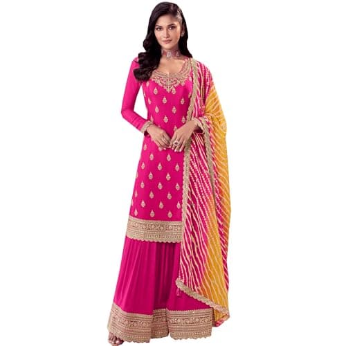 stylishfashion Ready to Wear Shalwar Kameez Sharara Suits Indian Pakistani Wedding Wear Dresses (US, Numeric, 42, Regular, Regular, Pink 2)
