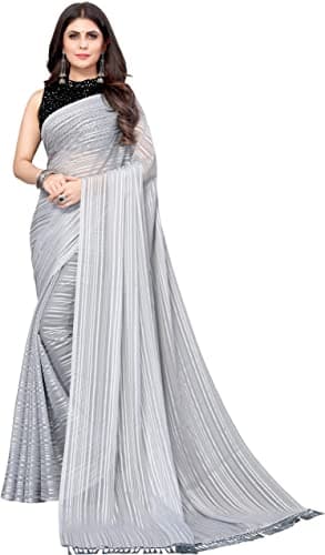 IMTRA FASHION Saree for Women Indian Georgette Printed Sari with Blouse Piece Grey (RIVA GREY)
