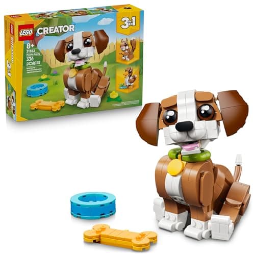 LEGO Creator 3 in 1 Cute Animals: Playful Puppy Dog Building Toy - Bedroom Decor for Girls & Boys, Ages 8+ - Gift for Birthdays - Build a Dog, Squirrel, or Duck - 31382