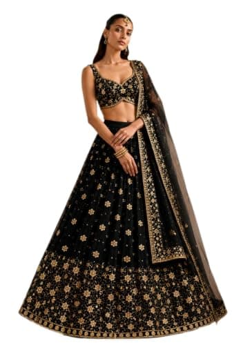 Indya Multicolor Embellished Georgette Lehenga Set – Long Sleeve for Wedding | Long Sleeve | Indian Ethnic Wear