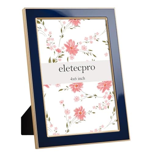eletecpro 4x6 Enamel Picture Frame with Real Glass Cover, Cute Photo Frame with Gold Metal Edge, Horizontal and Vertical Display Pictures 4 by 6 for Tabletop and Wall Decor, Navy, 1 Pack