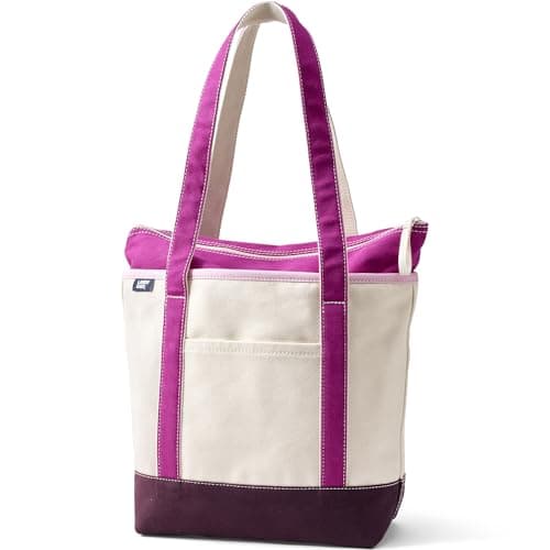 Lands' End Natural Long Handle Zip Top Canvas Tote Natural/purple Multi Large Long Handle