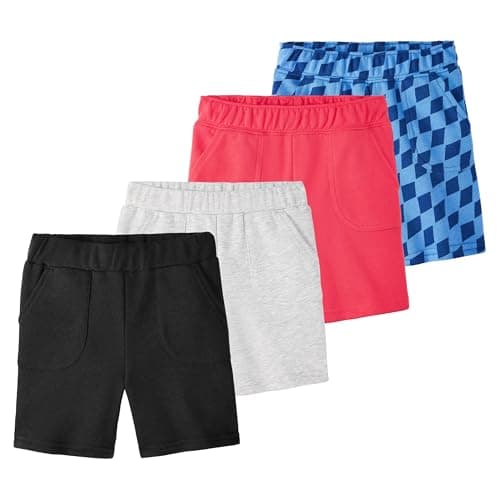 Garanimals Toddler Boy Solid French Terry Shorts - Machine-Washable Kid's Clothes - Size 4T - Navy Blue, Bright Red, Light Grey, Black - 4 Pack Set