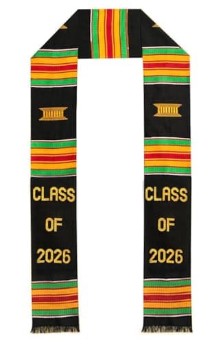 Kente Queens Stole Class of 2026 | Graduation Stole | Black Graduation African Sash | Bold Patterns and Vibrant Colors 72" x 4.5"
