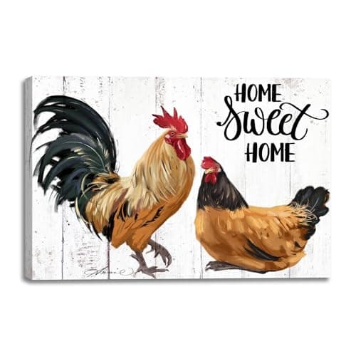 Farmhouse Rooster Wall Art Canvas Print - Rustic Kitchen Decor Painting for Home, Country Chicken Themed Artwork 10“x15"
