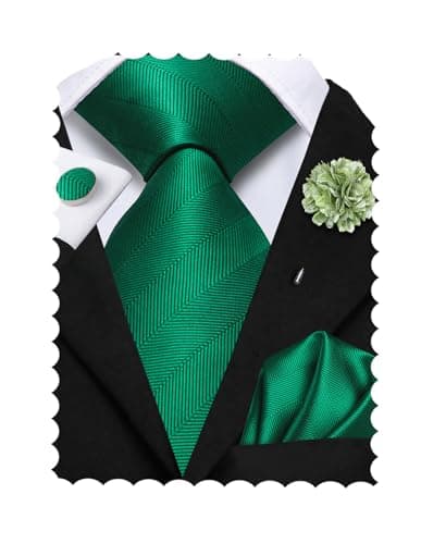 Hi-Tie Teal Green Men's Ties Set Silk Striped Necktie Flower Lapel Pin Pocket Square Cufflinks Formal Ties for Wedding