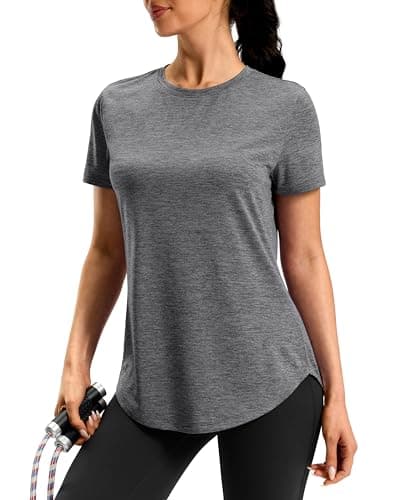 Workout Shirts Women Quick Dry Short Sleeve Athletic Gym Hiking Running Lightweight Long Tops for Women Bum-Covering Length (Grey,X-Large)
