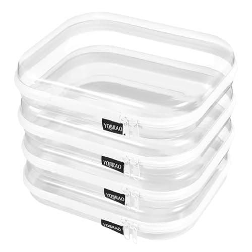 YQBRAO 4-Pack Clear Diaper Bag Organizer Pouches, 1.2mm Ultra-Thick PET Travel Pouches for Toiletries & Makeup, Rigid Self-Standing Bags with YKK Zippers, TSA Approved