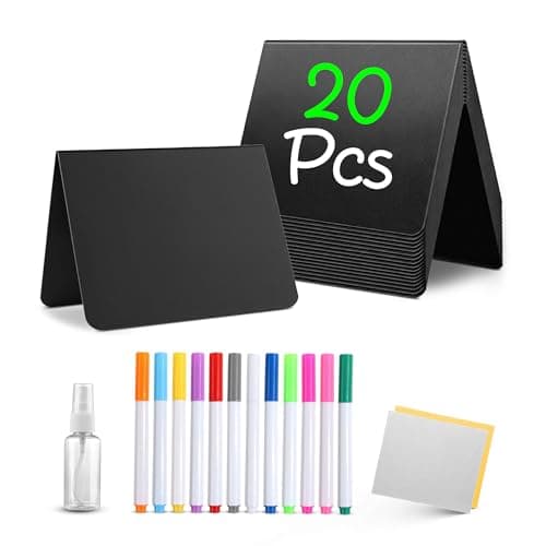 20 Pack Mini Chalkboard Signs for Food, 4”x3” Small Reusable Chalk Board Signs w/Spray Bottle, Food Labels for Party Buffet, Table Signs for Wedding, Name Tags & Bakery w/12 Markers & 2 Wiping Cloths