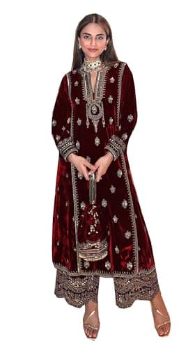 Shriva Fashion Eid festival salwar kameez ready to wear suit indian pakistani style party embroidered for women (2702) (Maroon, 46)
