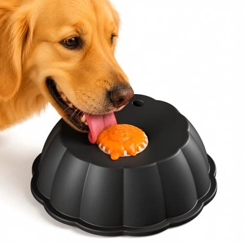 Dog Lick Bowl Ball Slow Feeder, Licking Bowl for Liquid Treat with Rolling Spin Sphere Roller Licker, Non-Slip 4/5 Cup Slow Feeder Bowl for Dietary Supplement/Post-op Nutrition (Black)