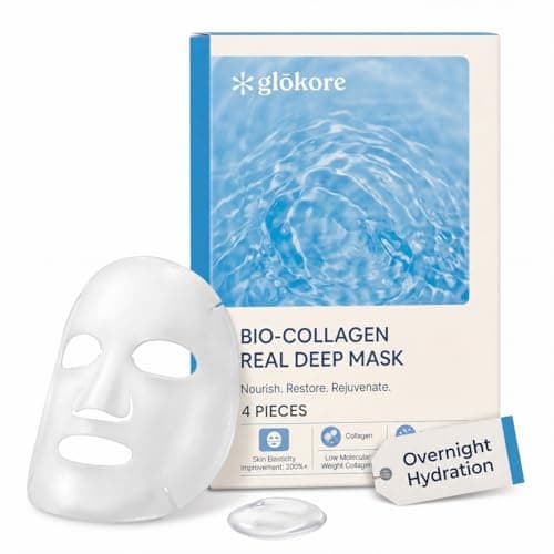 GLOKORE Bio Collagen Face Mask, Overnight Hydrating Face Mask with Hyaluronic Acid, Peptides & Niacinamide, Firming & Plumping Skincare for Glowing-Looking Skin (Pack of 4)