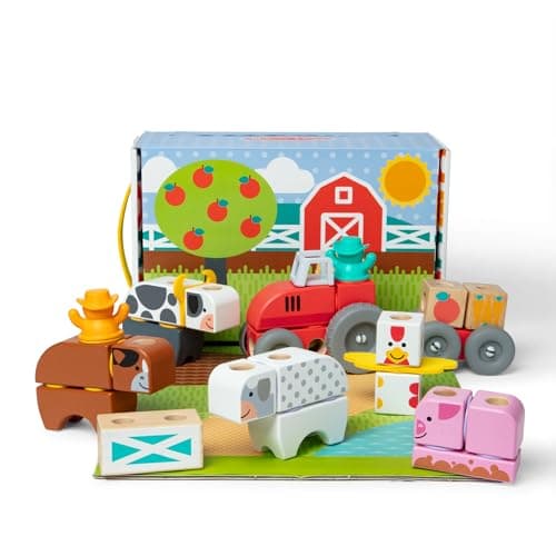 Melissa & Doug Blockables™ Farm Snap and Play, Mix and Match Connectable Wooden Building Blocks Play Set Toy for Preschool Boys and Girls (56 Pcs)