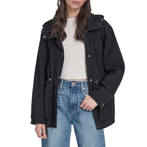 Levi's Women's Cinch-Waist Hooded Rain Anorak, Black, Large