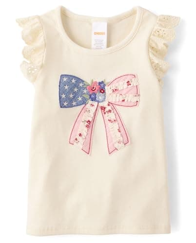 Gymboree,Girls,and Toddler Flutter Sleeve T-Shirt,Flag Bow,7