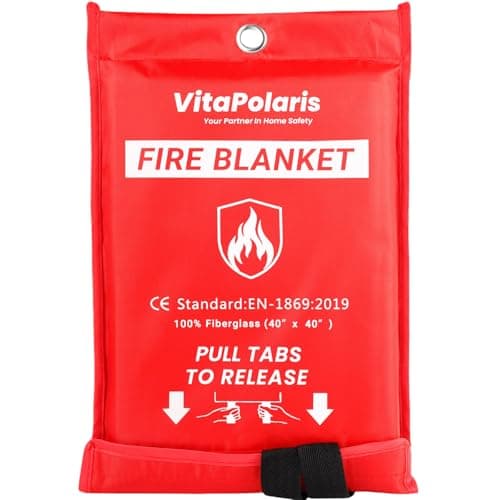 VitaPolaris Heavy-Duty Emergency Fire Blanket, 1 Pack – Fireproof Fiberglass Blanket for Kitchen, Home, Grill, Fireplace, Camping, Heat Shield, Grease Fires, Emergency Fire Suppression