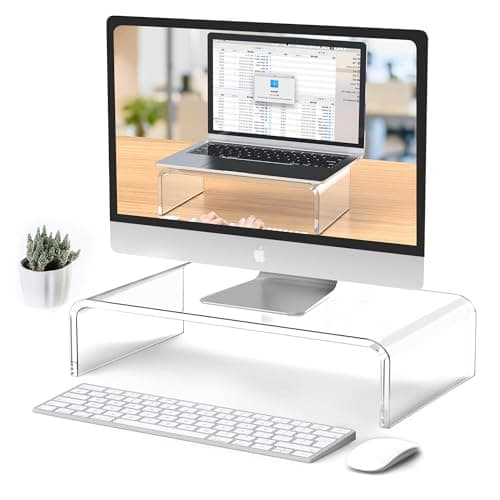 Beimu Acrylic Monitor & Laptop Stand Riser - Clear Computer & Laptop Stand for Desk - Compatible with iMac, MacBook & All Notebooks - White Aesthetic Decoration for Office & Home