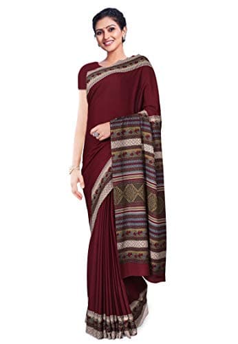 Miraan Women's WoCrepe Silk Printed Saree with Blouse Piece Free Size Maroon