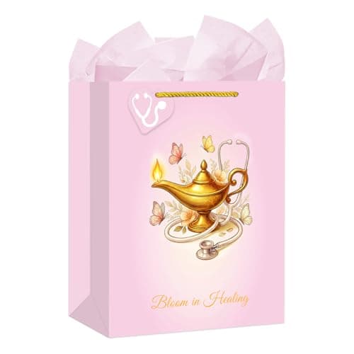 PETCEE Nurse Gift Bag with Tissue Paper - Pink Nurse Appreciation Gifts Bag for Her Women 11.5"Medical Paper Thank You Gift Bag for Nurses Week Doctors Day Healthcare Workers Nursing School Grad Gifts