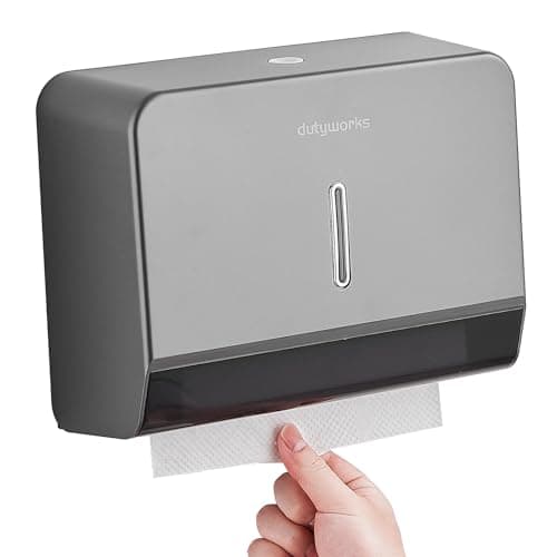 DUTYWORKS Paper Towel Dispenser Wall Mount, Large Capacity 200 Sheets, No Drilling Adhesive, Commercial & Home Use for Bathroom and Kitchen, Gray
