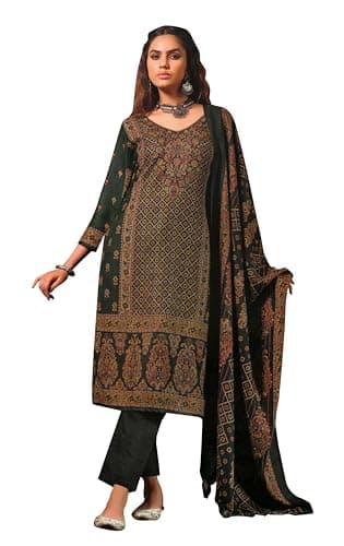 ladyline Womens Pashmina Printed Salwar Kameez Suit Indian Pakistani Dress (PPSK BECA1080) (42/Dark Green)