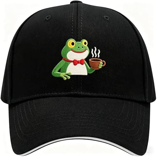 VixuLtc Frog Coffee Embroidery Baseball Cap, Cozy Style Sun Hat, Gift for Coffee Lovers & Cute Animals