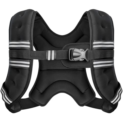 Zeerun Weighted Vest, 6lb/8lb/10lb/12lb/15lb/18lb/20lb/24lb/30lb for Men Women, Reflective Stripe Adjustable Buckle, Comfortable Durable Rucking Vest for Walking Running Strength Training, 8LBS-Black