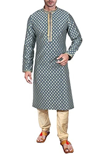 Sonisha SK105 Men's Grey Kurta Pajama Set Wedding Kurta Pyjama Indian Party Suit (42)