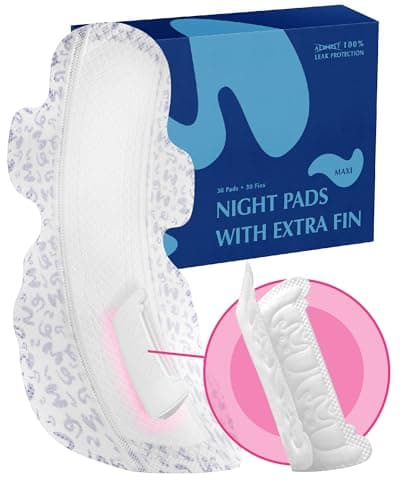 MAMARISSA Overnight Pads with Wings – Size 5 (Maxi Pad) – Ultimate Leak-Free Protection with Absorbent FIN Technology – 30 Sanitary Napkins with pH-Balanced Wipes – Sanitary Pads for Women & Teens
