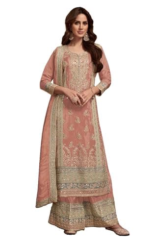 STELLACOUTURE Eid festival ready to wear salwar kameez embroidered indian traditional wedding shalwar suit for women 2798-O (Orange, 46)