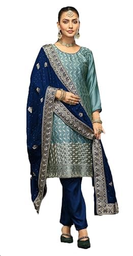 STELLACOUTURE Eid festival ready to wear salwar kameez embroidered indian wedding plus size shalwar suit for women 2810-O (Sky Blue, 36)