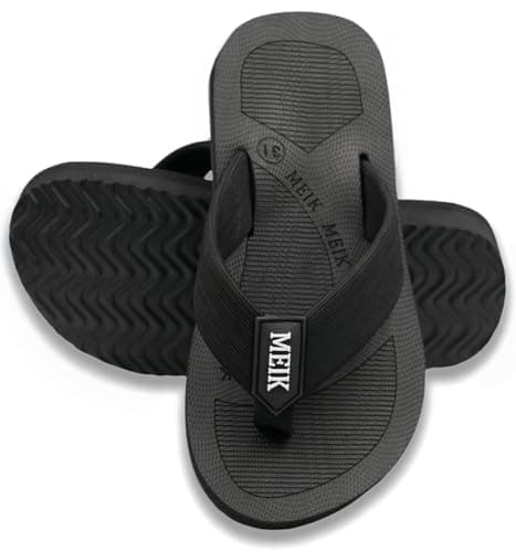 Meik Mangni Kids Boys Girls Flip Flops Comfortable Cushion Thong Sandals Lightweight Slip Resistant Sandals Summer Durable Quick Dry Slide Shower Shoes for Beach Swim Pool, Black 5 Big Kid