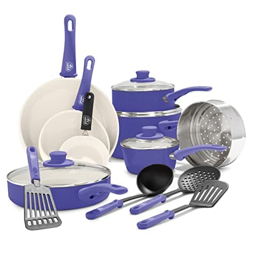 GreenLife 16 Piece Nonstick Co...ndles, Wobble Free, Periwinkle