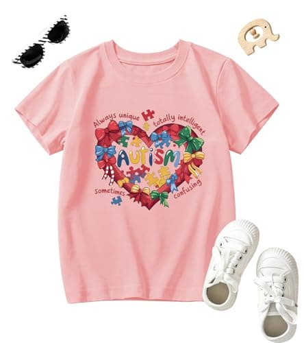 Autism Awareness Shirt Kid-Autism Acceptance Shirt Toddler Puzzle Short Sleeve Boy Heart Bow Tee Tops Girl
