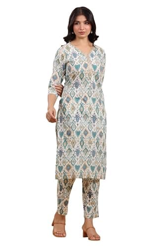 Janasya Indian Women's Cotton Casual Kurta Set for Women