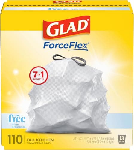 Glad 13-Gallon Drawstring Fragrance Free Trash Bags 110-Count Pack for $18 + free shipping w/ Prime