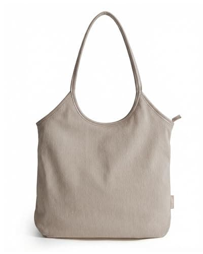 BAGSMRT Corduroy Tote Bag for Women Beach Bag with Zipper Casual Shoulder Bag Lightweight Travel Tote Hobo Handbag Brown