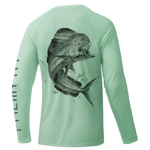 Palmyth Fishing Shirts for Men Long Sleeve UPF 50+ T Shirt Sun Protection Tee UV T-Shirts Seafoam Mahi L