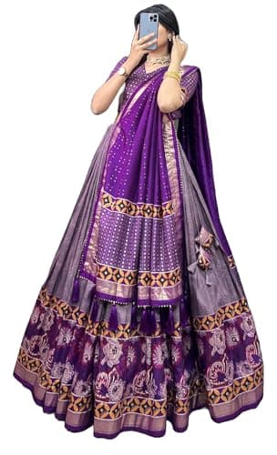 Shriva Fashion Indian ready to wear Flared Lehenga Choli Set with stitched blouse for Navaratri (Purple 8, 46)