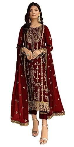STELLACOUTURE women's ready to wear embroidered plus size eid festival pakistani salwar kameez suit for women 1012-O (Red, 54)