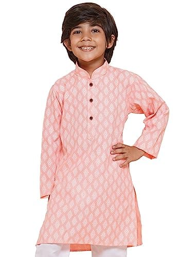 AJ DEZINES Kids Indian Ethnic Wear Kurta For Boys|Boys Indian Outfit|Traditional & Festive Wear|Cotton Printed Pink Kurta-6