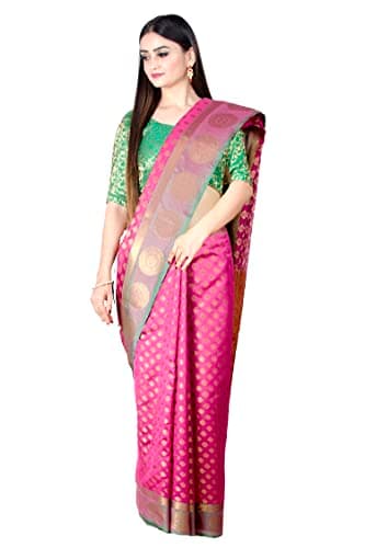 Chandrakala Women's Pink Art Silk Zari Work Banarasi Saree,Free Size(1429PIN)