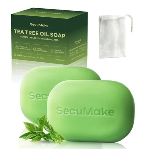 SecuMake Anti fungall Tea Tree Soap, Face & Body Cleansing for Oily & Blemish-Prone Skin, Deep Clean &Refresh, with Shea Butter & Vitamin E, Non-Drying Daily Soap, 2 Pack (3.7 oz Each)