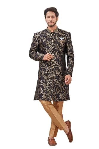 Lady Dwiza Indian Designer Wedding Festive Wear Jacquard Indo-Western Sherwani Pajama Set For Men