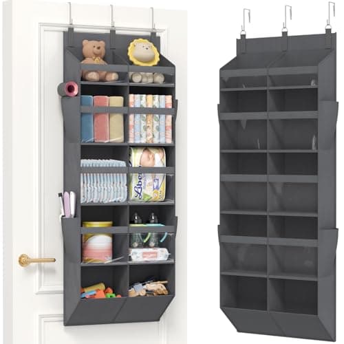 Lifewit 1 Pack Over the Door Organizer, 10 Section Clear Window Hanging Storage with 4 Side Pockets, Sturdy Anti Tilt 40 lbs Load Behind Door for Closet, Bedroom, Bathroom, Nursery, Dorm, Gray