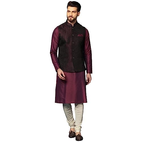 KISAH Men Regular Kurta Jacket Set KA-0128-5461-C101-40 Maroon