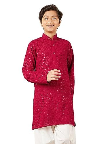 AJ DEZINES Kids Indian Ethnic Wear Chikankari Kurta For Boys|Boys Indian Outfit|Traditional Festive|Kurta For Kid Boy-Red-9