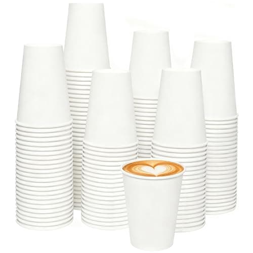 WhalePassing 120 Count 12 oz Disposable Paper Coffee Cups - White Paper Cups, Perfect for Cold and Hot Drinks, Food-Grade Paper, Thickened